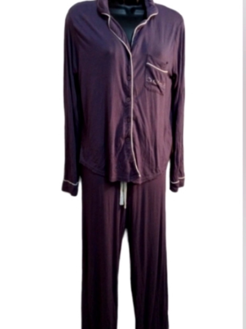 bebe Lavender-Purple Long Sleeve Pajama Set with White Piping - Picture 6 of 7